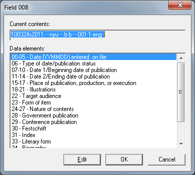 Edit Field 008 Dialog