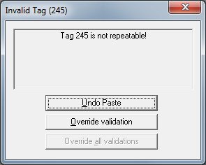 Invalid Tag Dialog