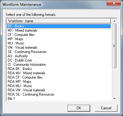 Workform Maintenance Dialog