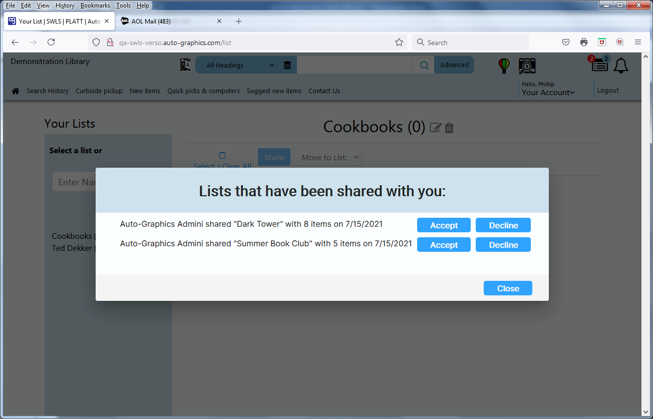 Accept Decline Shared List Dialog