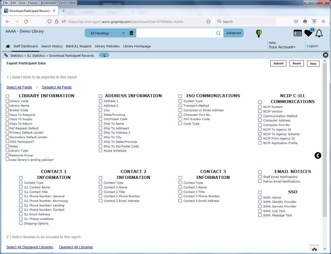 Export Participant Data Screen