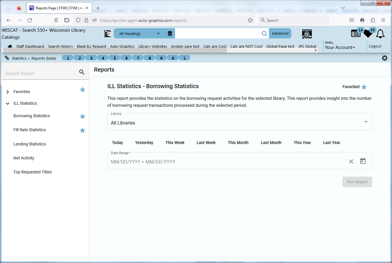 ILL Statistics  Borrowing Statistics Screen