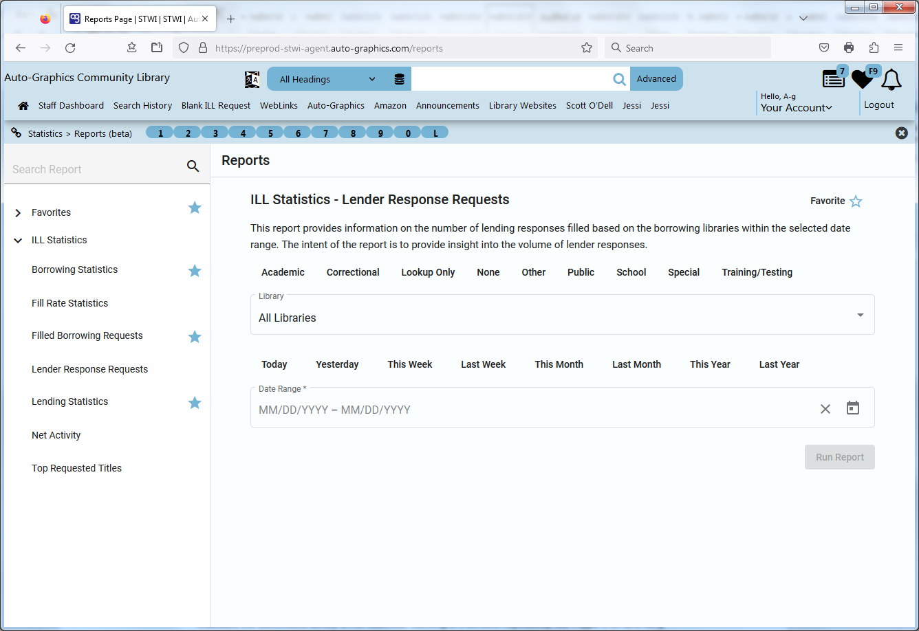 ILL Statistics - Lender Response Requests Screen