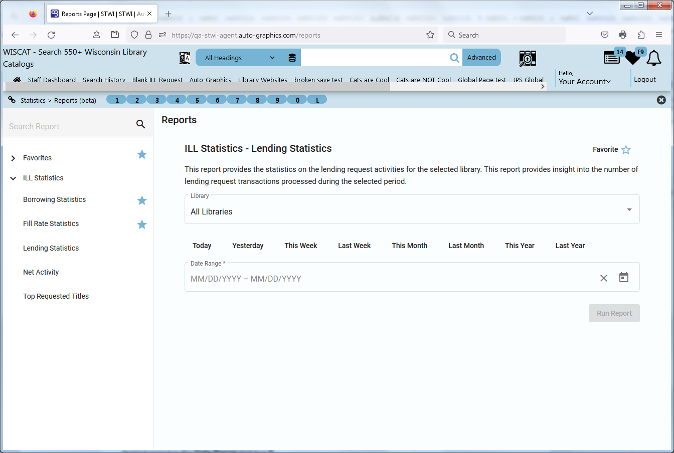 ILL Statistics  Lending Activity Screen