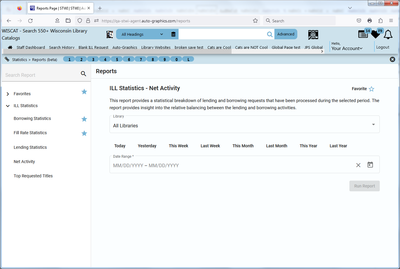 ILL Statistics  Net Activity Screen