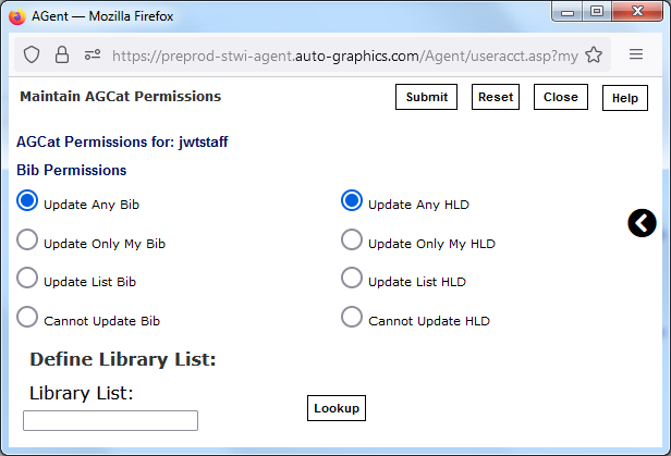 AGCat Permissions Screen