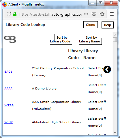 Library Code Lookup Screen