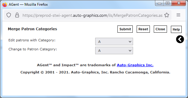 Merge Patron Categories Screen