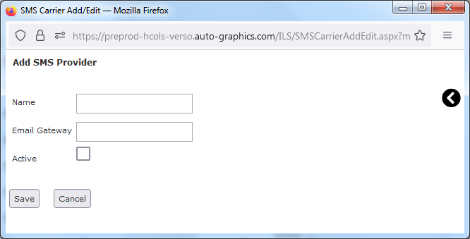 image of Add SMS Provider Screen