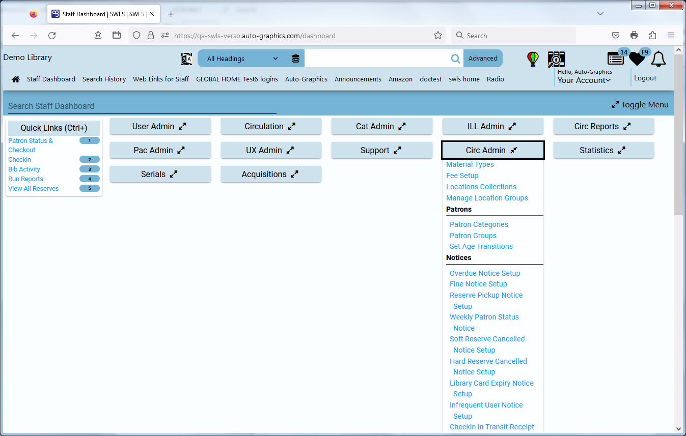 Circ Admin Menu