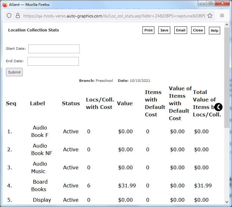 image of Location Collection Stats Screen