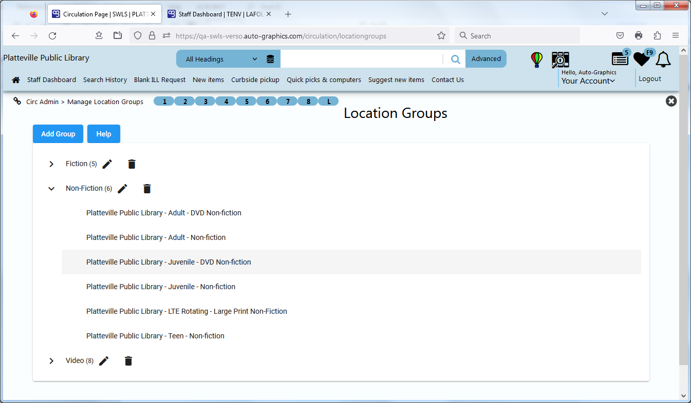 Location Groups Screen