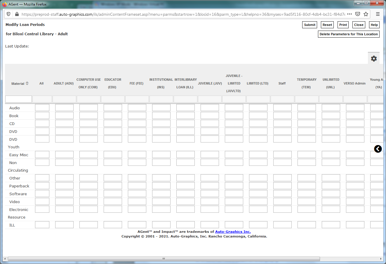 image of Modify Loan Periods Screen