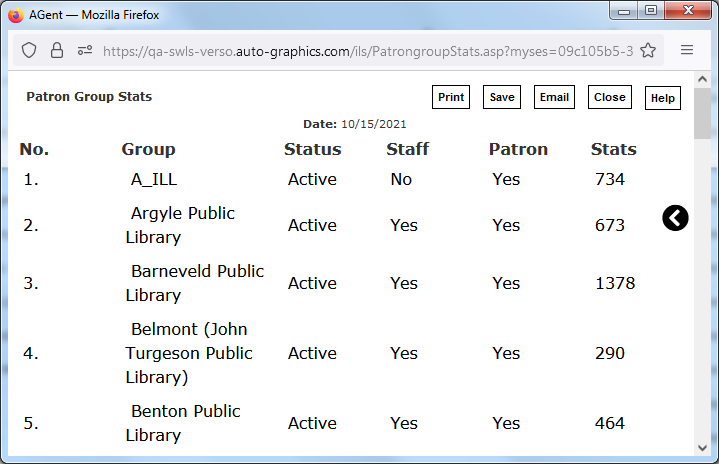 image of Patron Group Statistics Screen