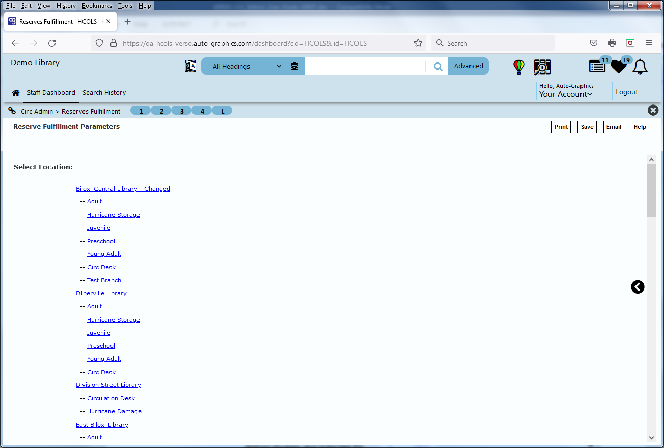 image of Reserve Fulfillment Parameters  Select Location Screen