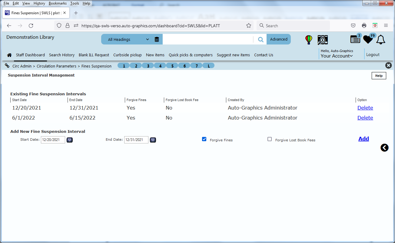 image of Suspension Interval Management Screen