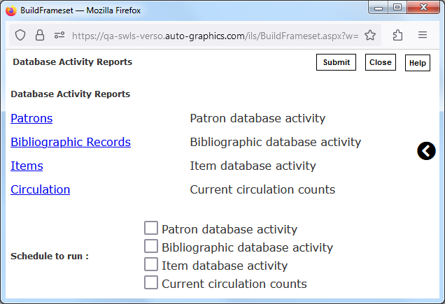 Database Activity Reports Menu