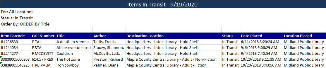 Items In Transit Report