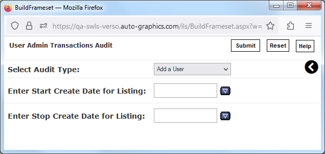 User Admin Transactions Audit Screen