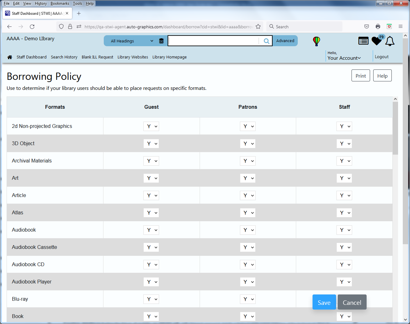 Borrowing Policy Screen