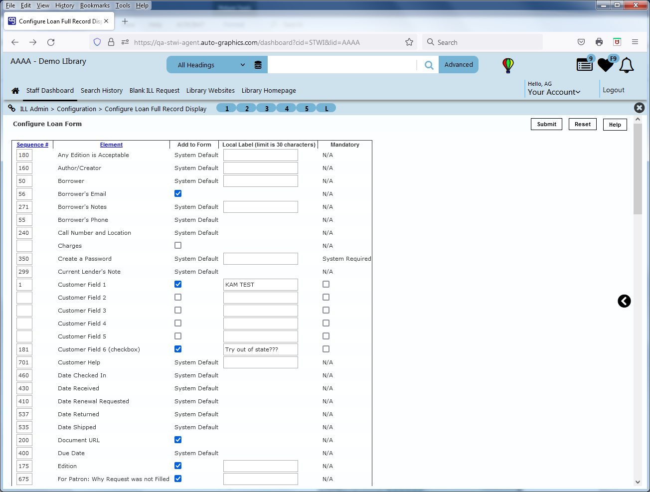 Configure Loan Full Record Display Screen