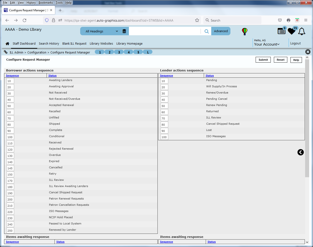 Configure Request Manager Screen