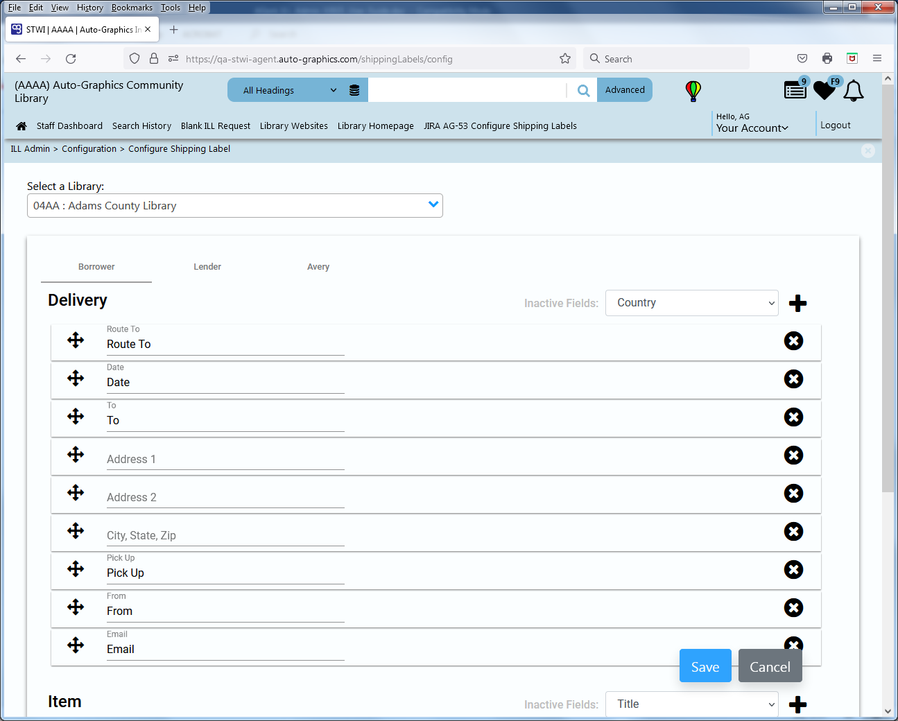 Configure Shipping Labels Screen