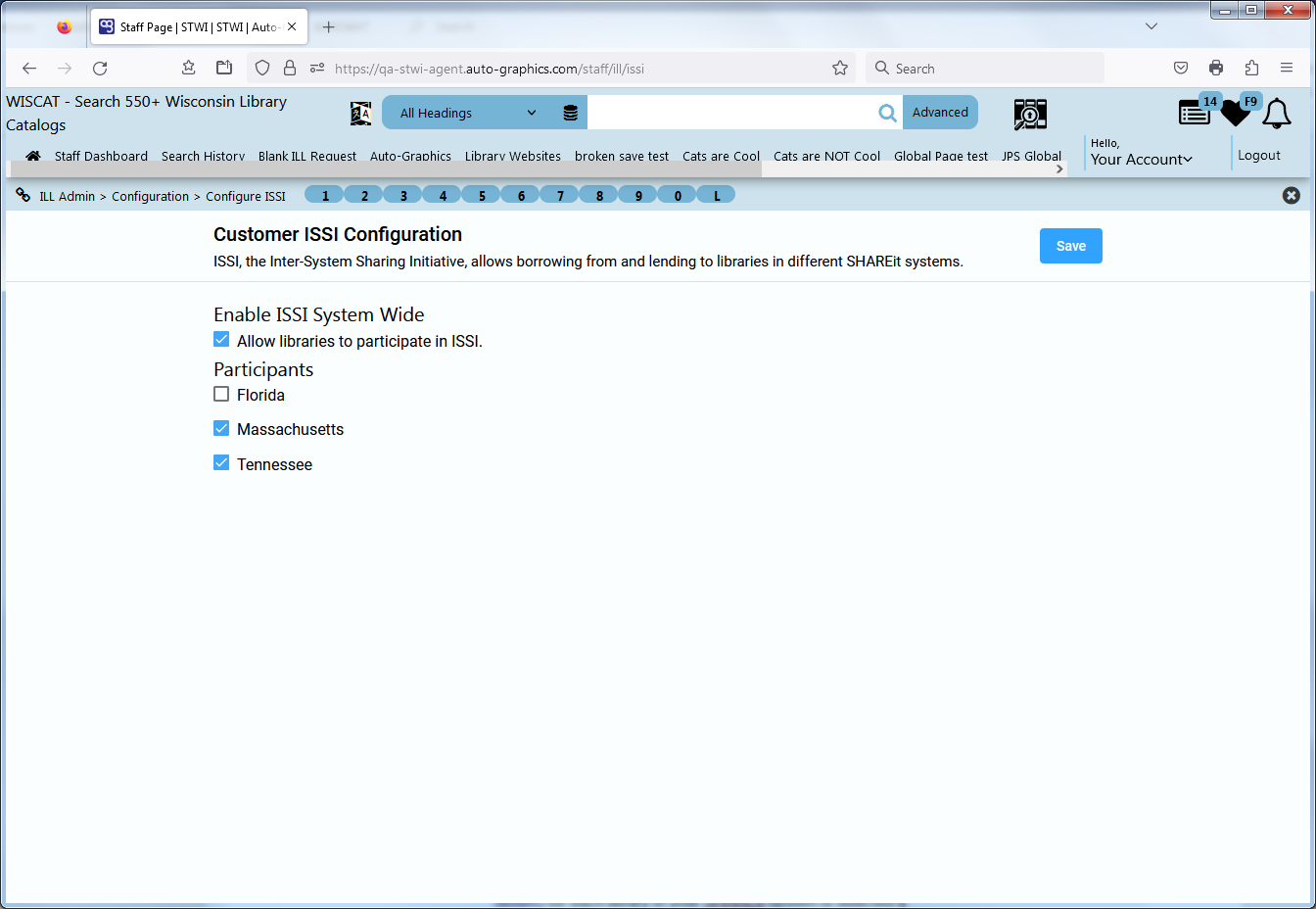 Customer ISSI Configuration Screen