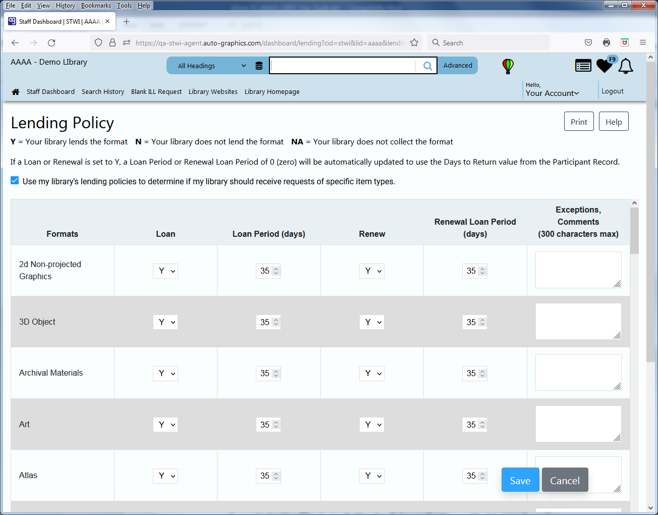 Lending Policy Screen