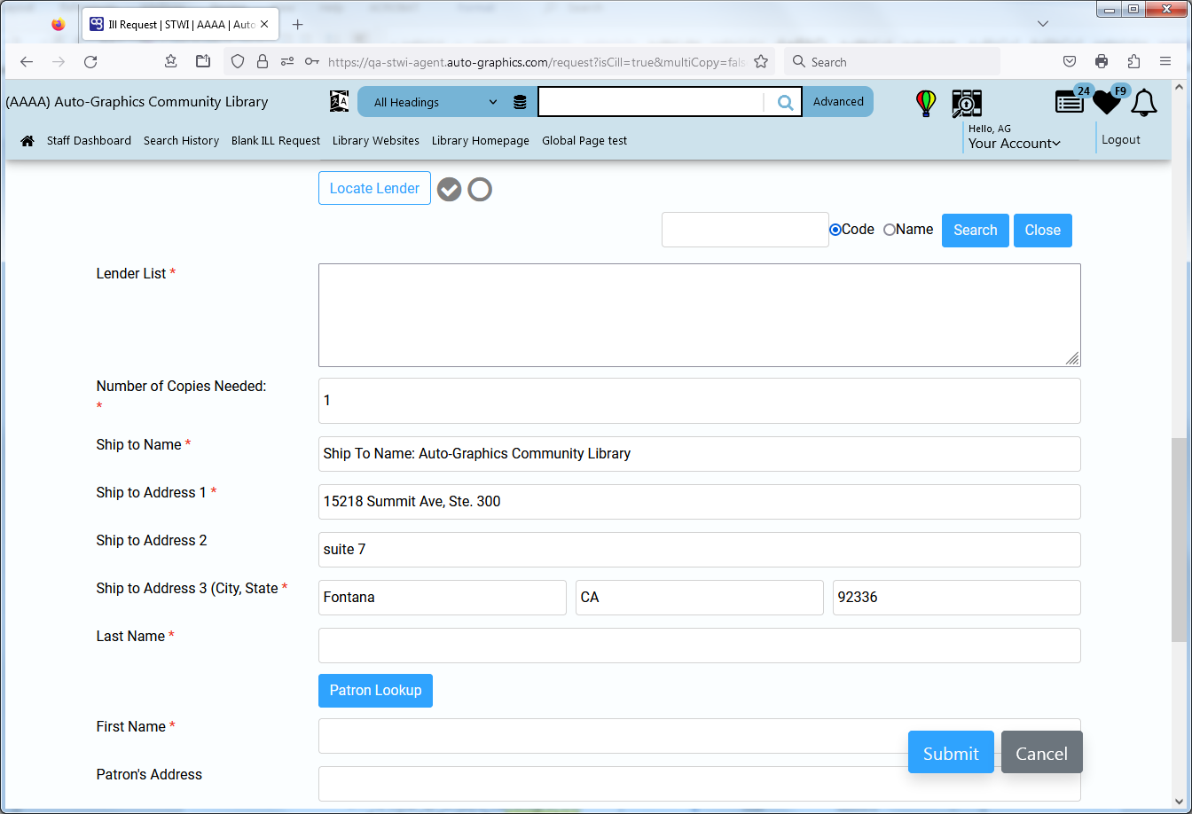 Locate Lender Search Screen