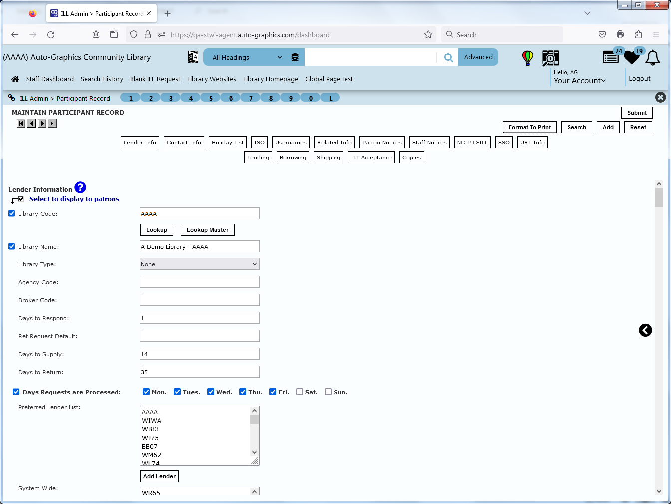 Maintain Participant Record Screen