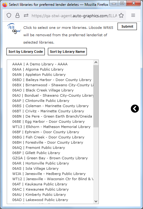 Select Libraries for Maintenance Screen