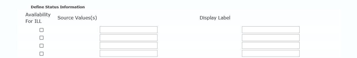 Define Status Information Field  Z39.50 Database Definition Screen