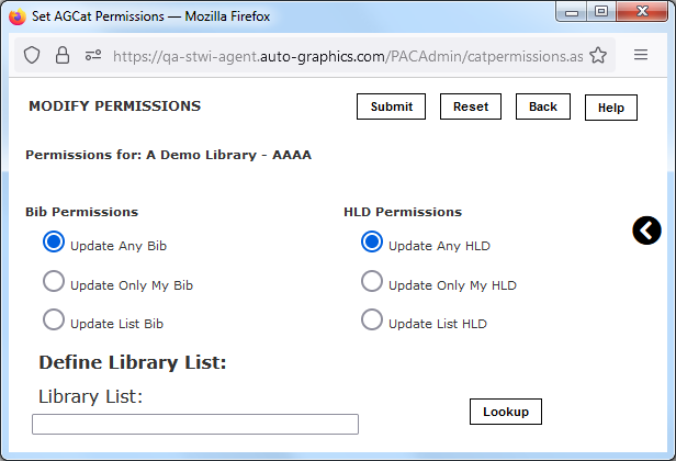 Modify Permissions Screen