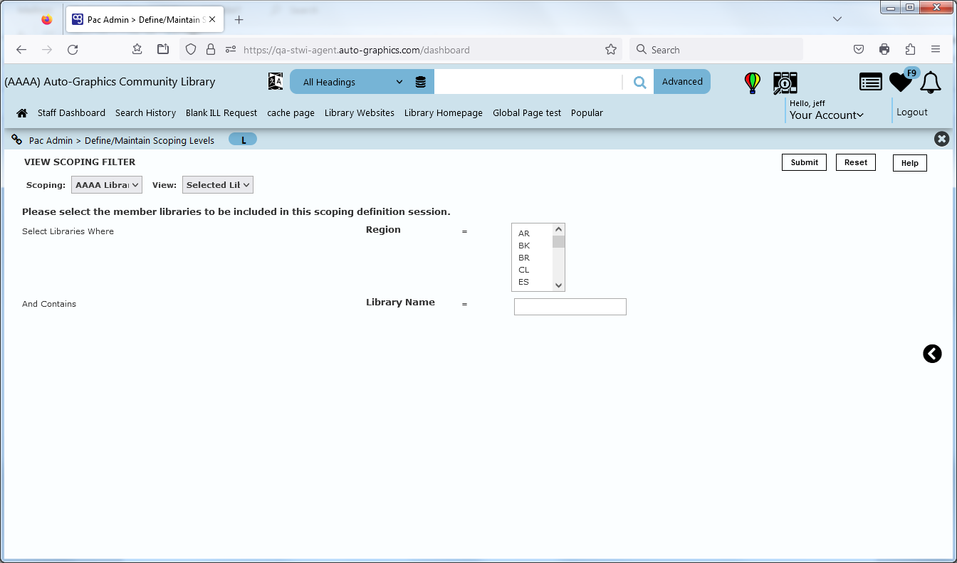 View Scoping Filter Screen