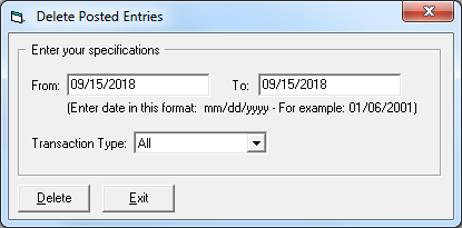 Delete Posted Entries Dialog