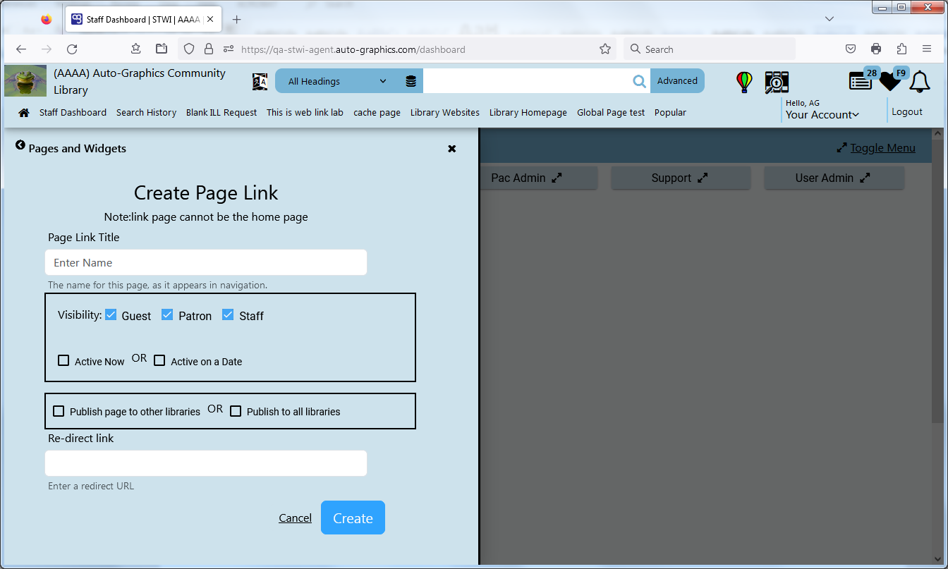 Create Page Link Page