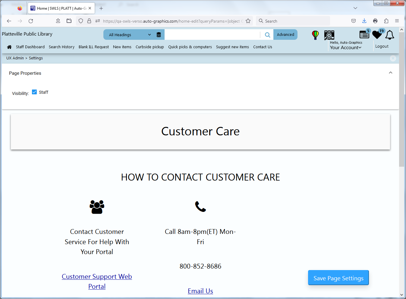 Edit Customer Care Screen