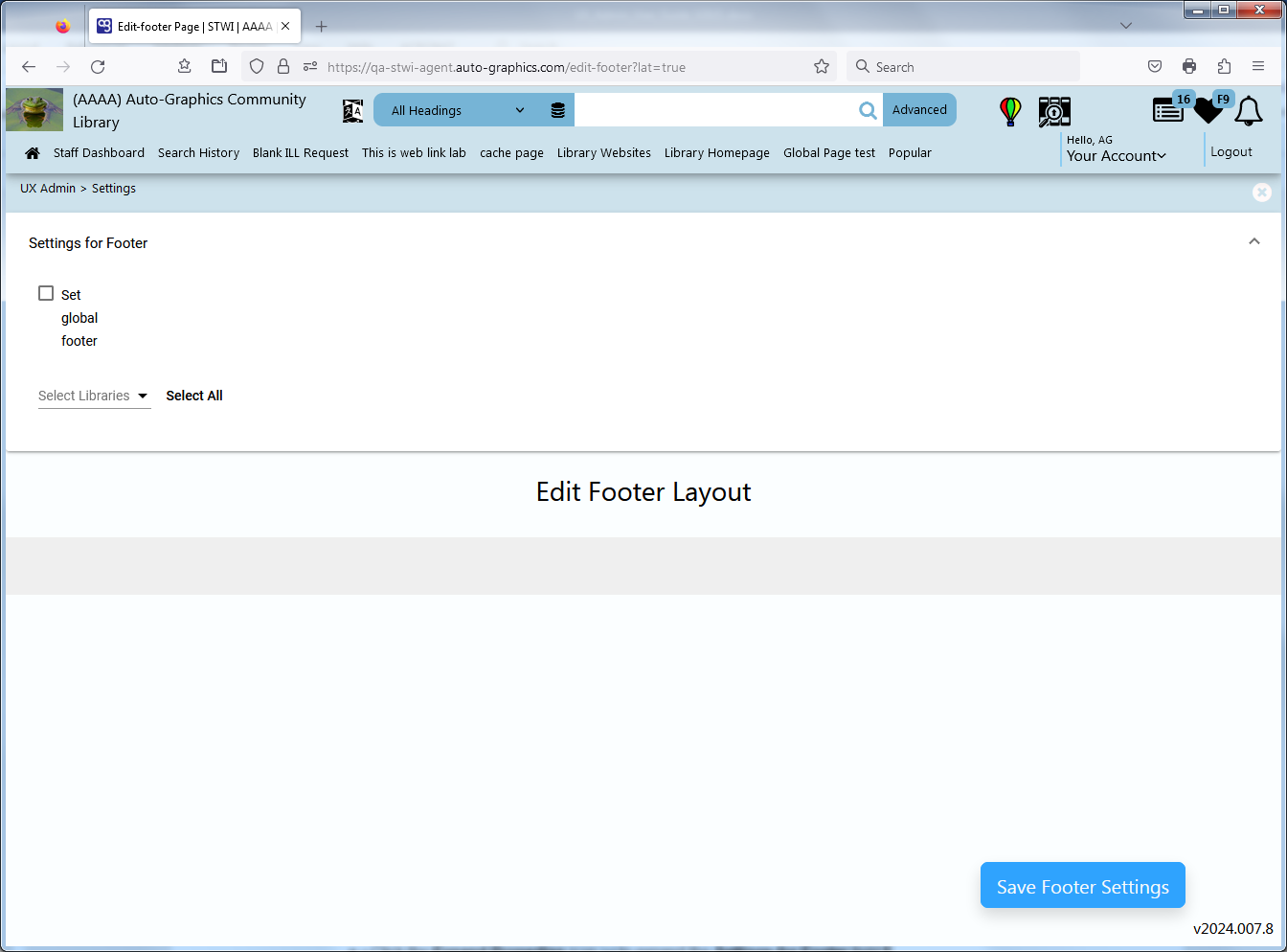 Edit Footer Layout Page