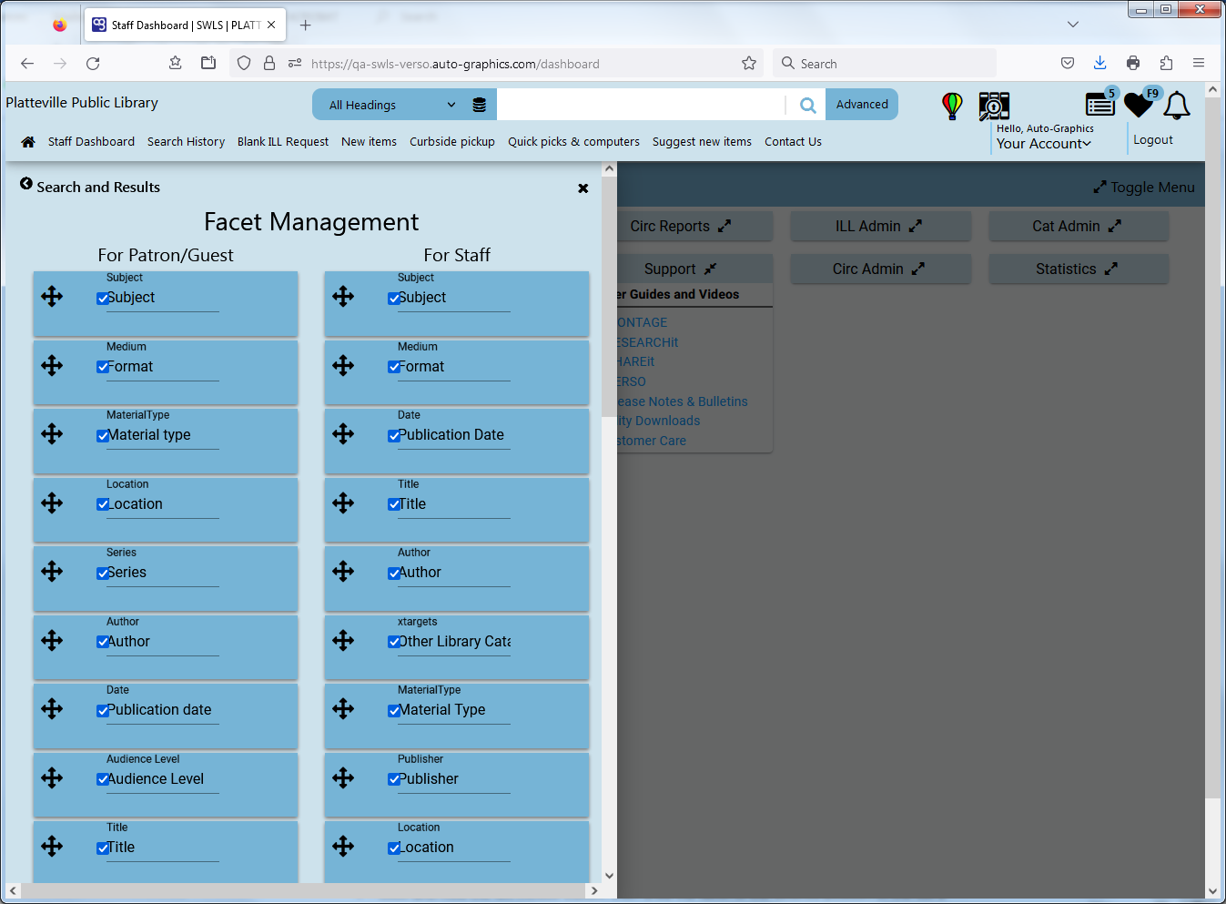 Facet Management Page