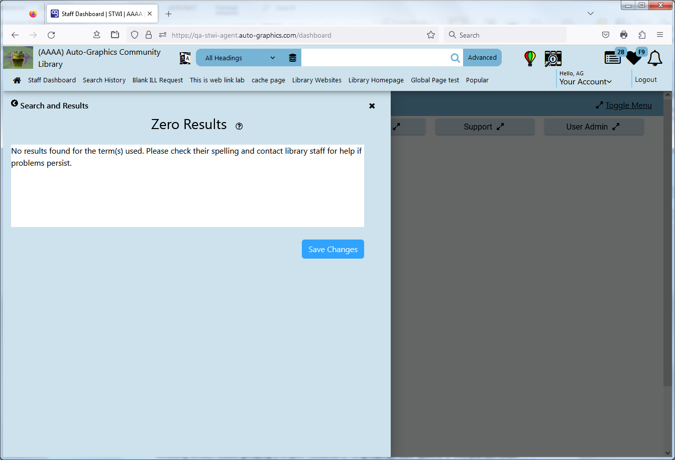 Zero Results Message Page