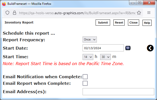 Schedule Inventory Report Screen