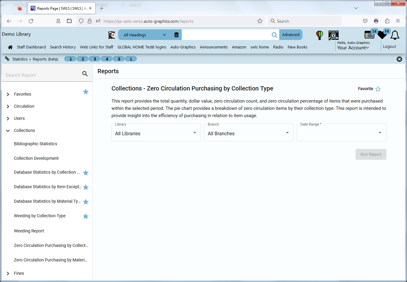 Collections  Zero Circulation Purchasing by Collection Type Screen