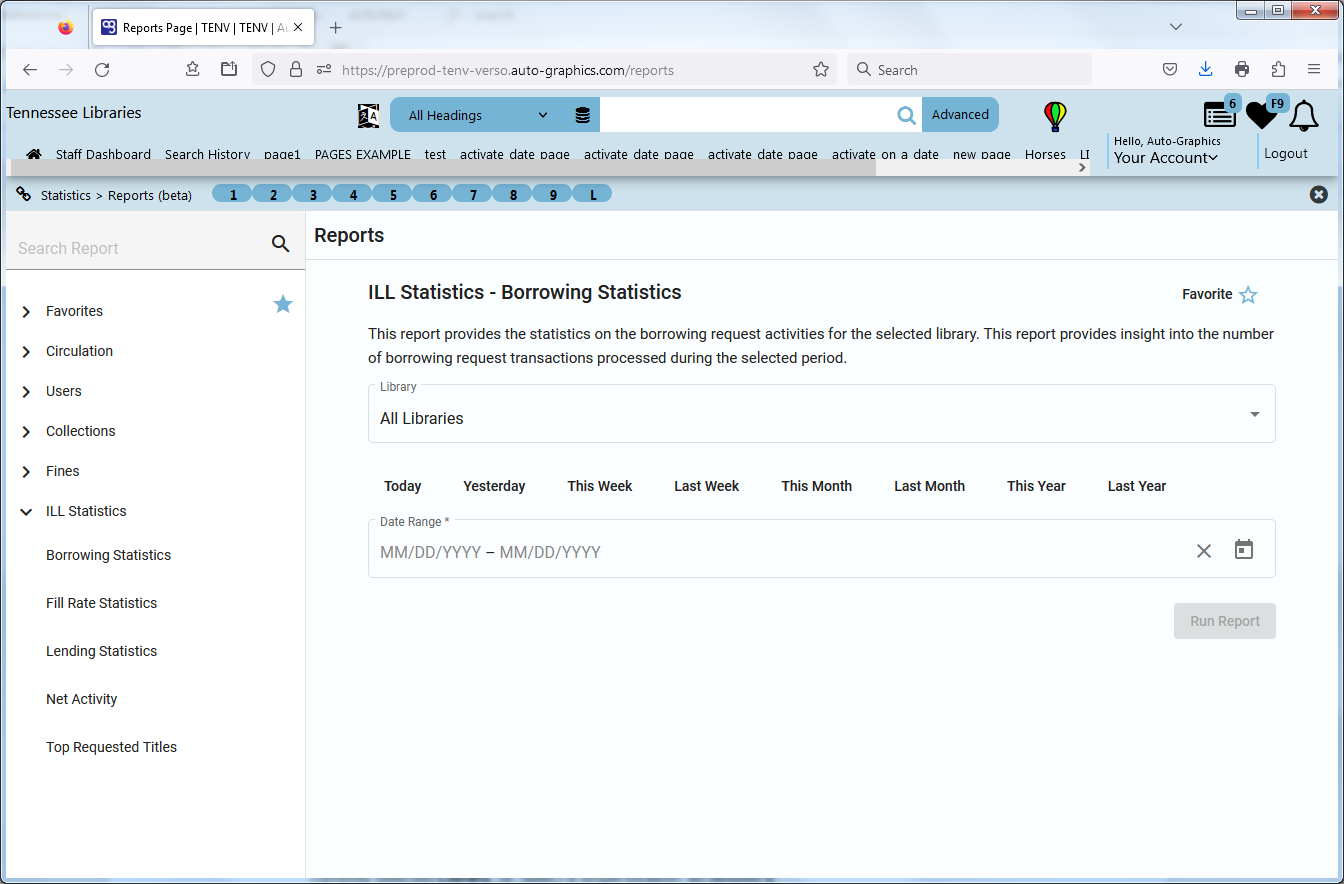 ILL Statistics  Borrowing Statistics Screen