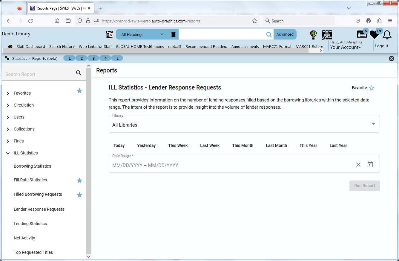 ILL Statistics - Lender Response Requests Screen