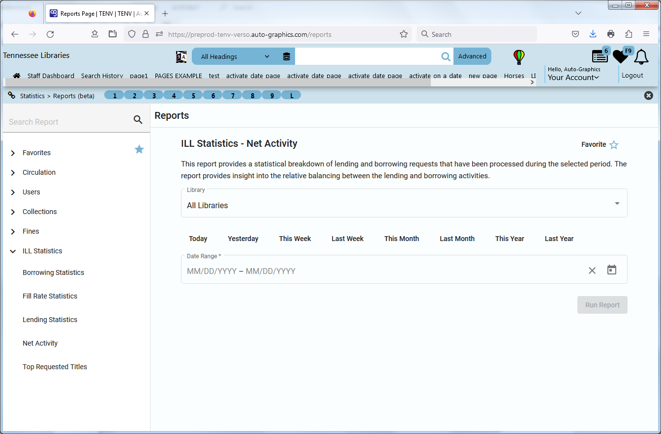 ILL Statistics  Net Activity Screen