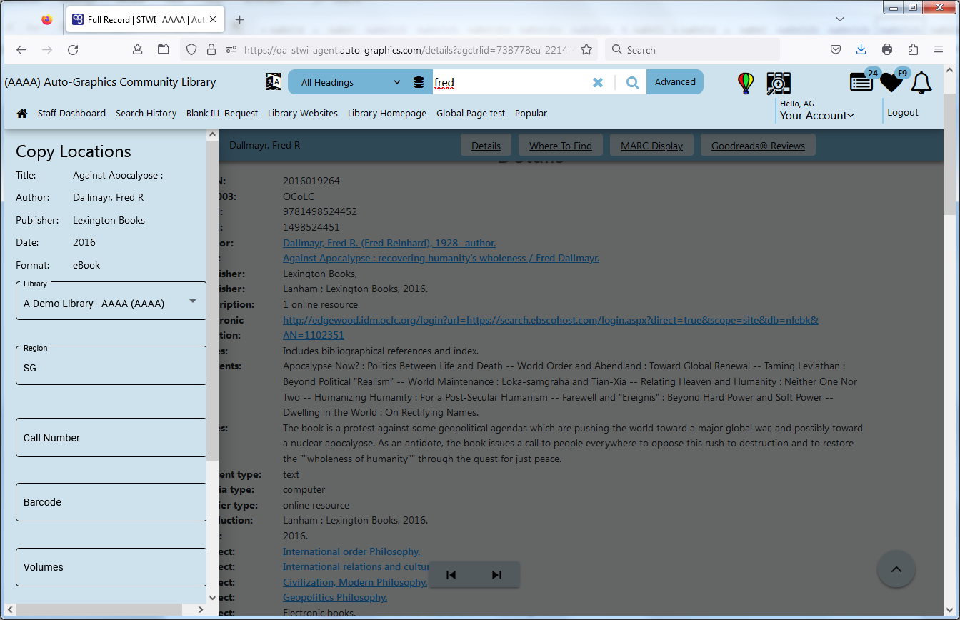 copy cataloging panel location information