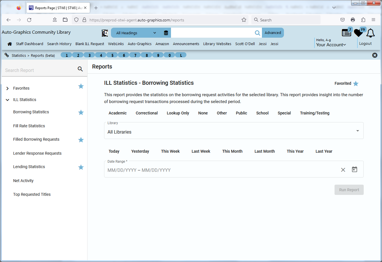 ILL Statistics  Borrowing Statistics Screen