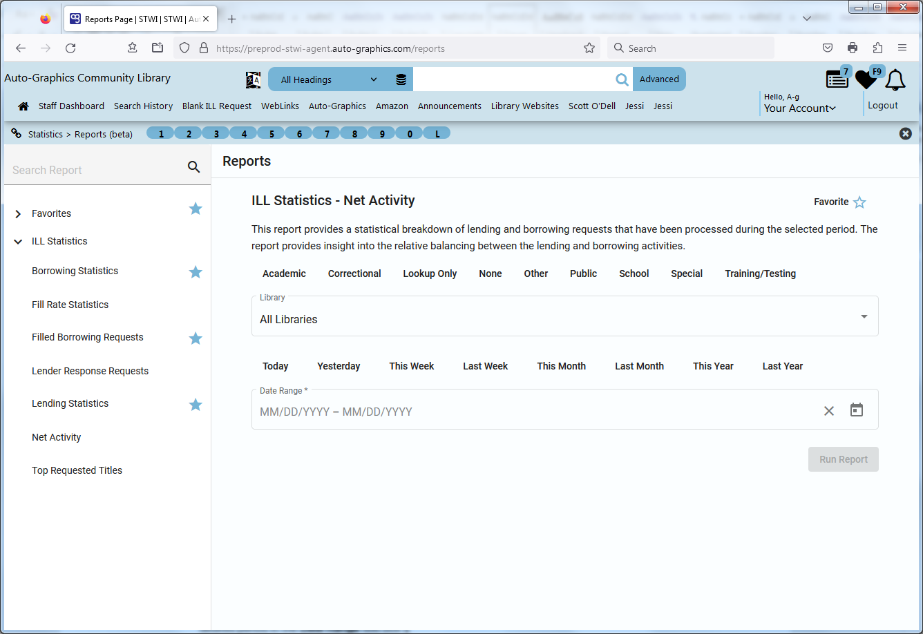 ILL Statistics  Net Activity Screen