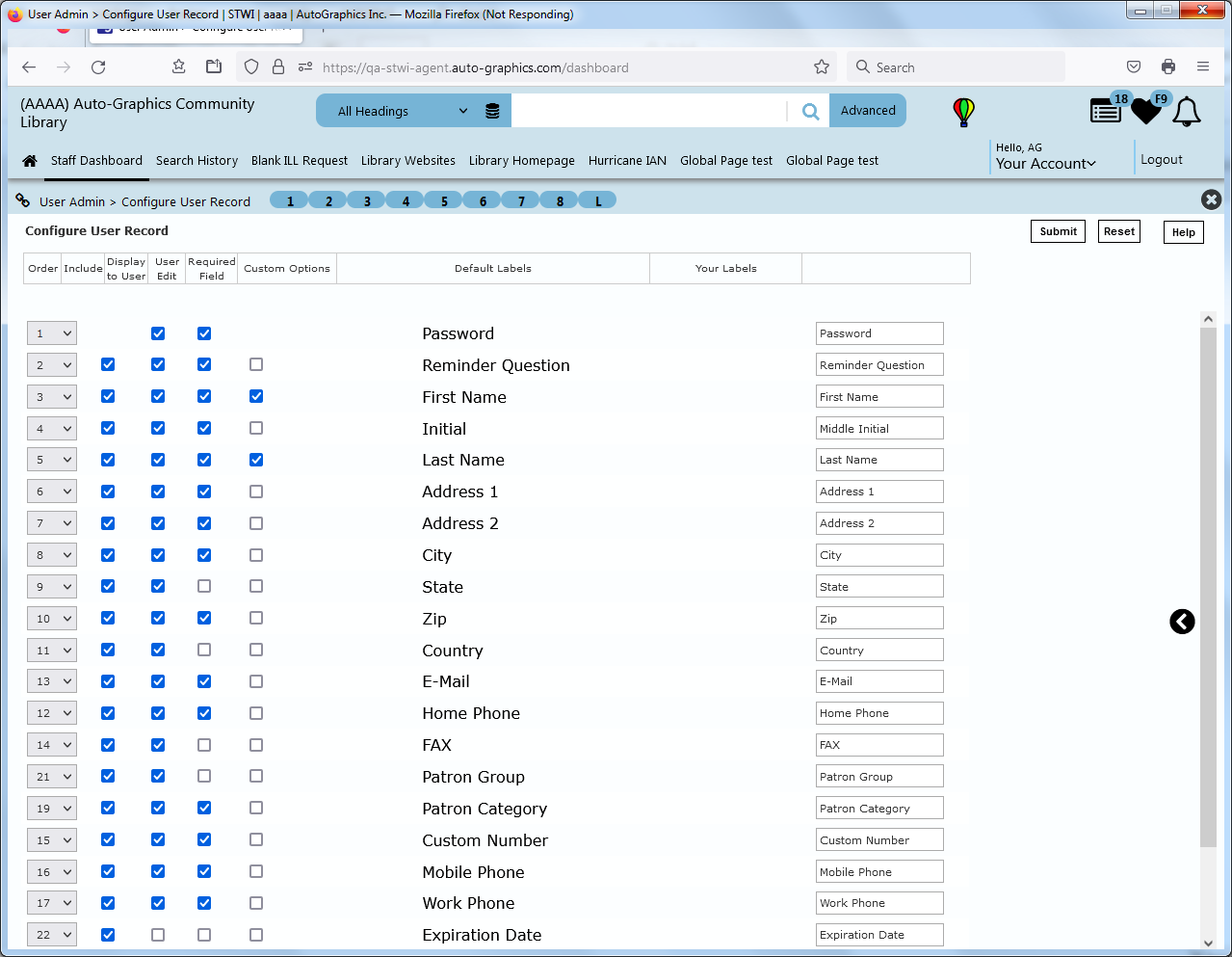 Configure User Record Screen